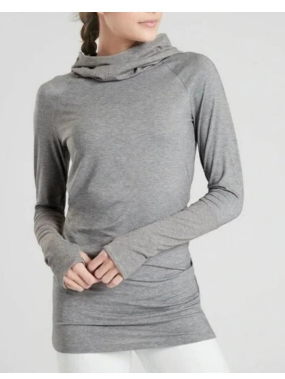 Athleta Essence Hooded Tunic Top Heather Grey Long Sleeves Size Small